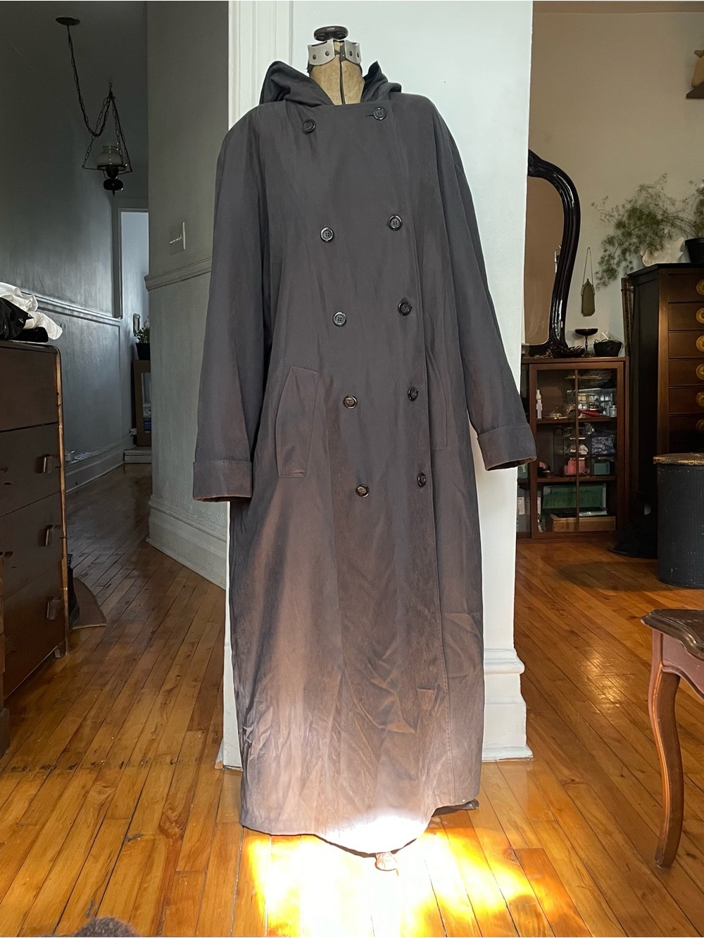 Vintage Hooded Long Coat - Dark Gray